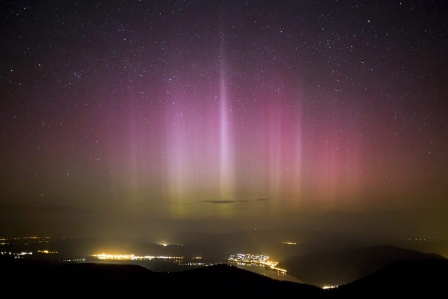 Aurora borealis di Pilisszentkereszt, utaranya Budapest