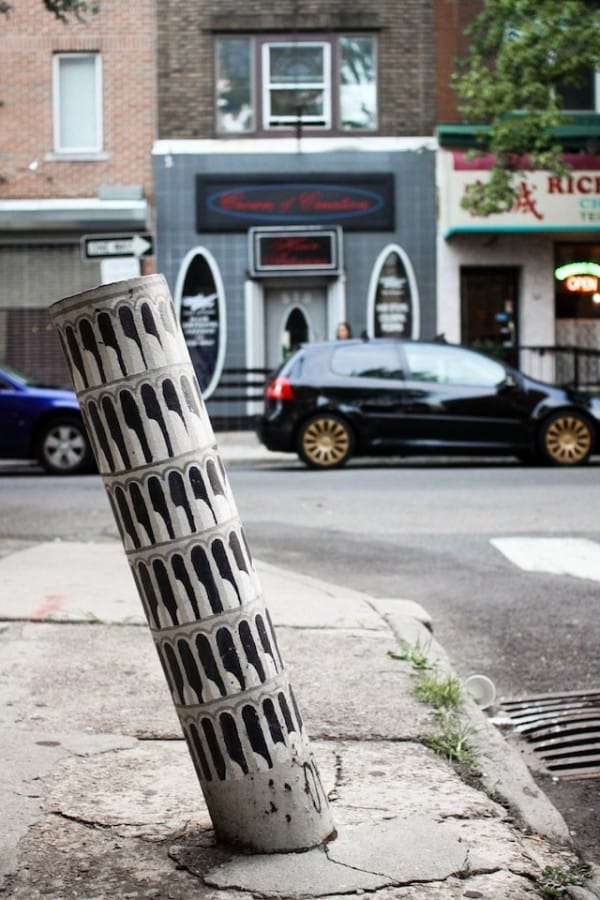 Street Art tentang Menara Condong Pisa di Philadelphia, PA, USA