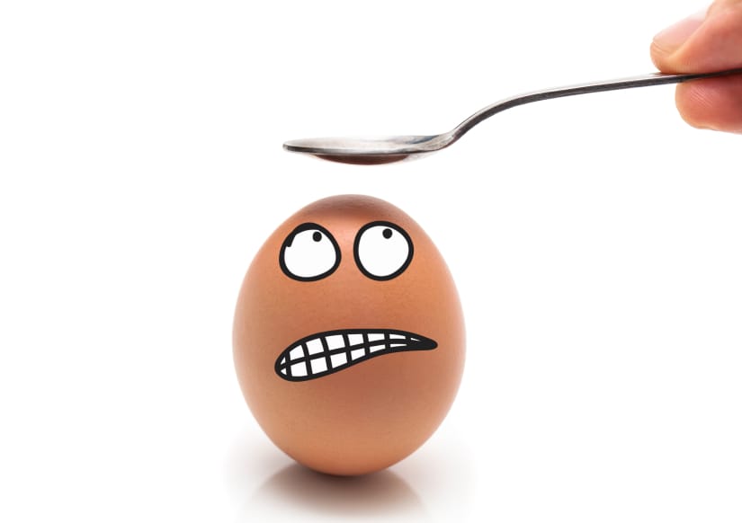 egg head with scared expression