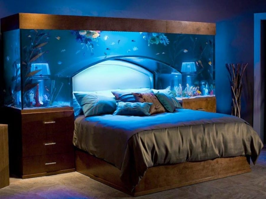 Tempat tidur dengan akuarium di dalamnya