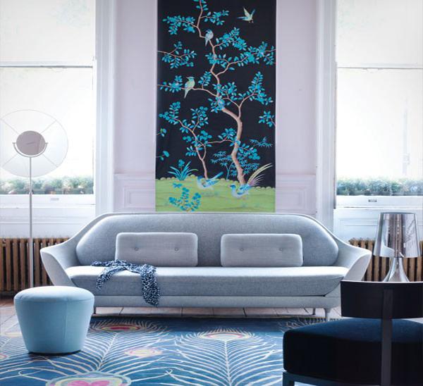 Dekorasi Unik Ruang Tamu, Blue Nature Inspired Living Room
