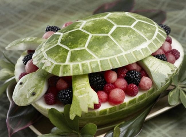 ukiran kura-kura menggunakan kulit melon