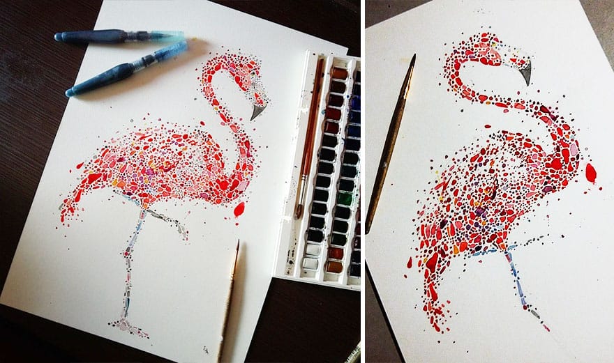 Lukisan Flamingo Merah Muda