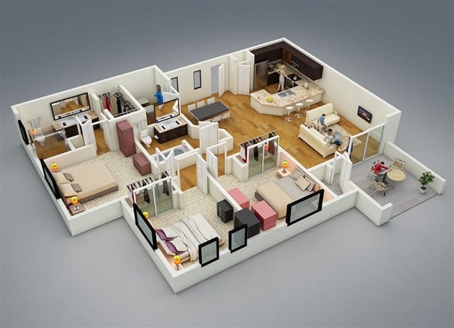 Desain Rumah Minimalis Dengan 3 Kamar dan Ruang Kerja