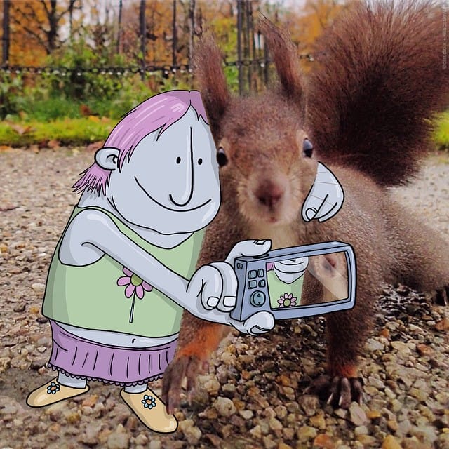 Foto Kartun Selfie dengan Binatang