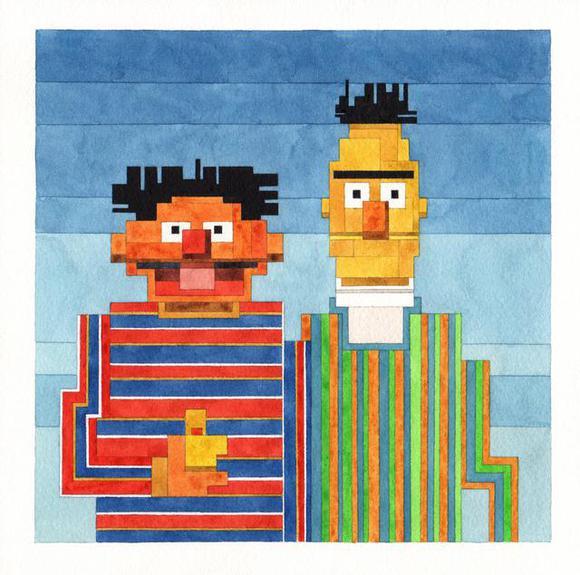 Gambar Bert & Ernie Versi 8-Bit