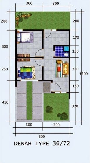 Gambar Denah Rumah Minimalis Type 36 1 Lantai 1