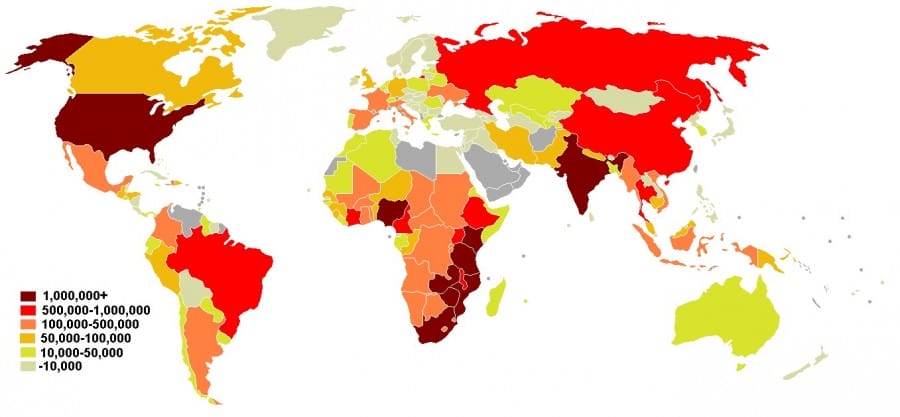 Seks bebas Penderita penyakit AIDS di tiap negara