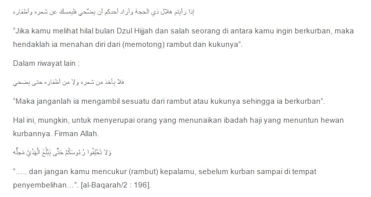 hadist larangan memotong kuku dan rambut untuk orang yang qurban