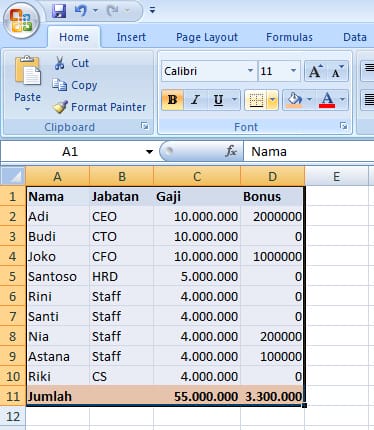 cara membuat tabel di excel