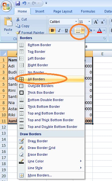 cara membuat tabel di excel