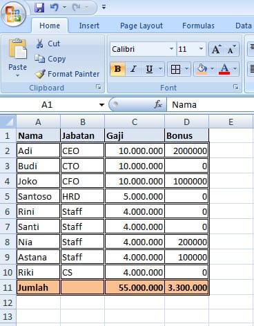 cara membuat tabel di excel